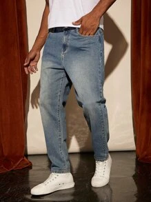 Manfinity Homme Men Cotton Bleach Wash Tapered Jeans - Medium Wash - View 1