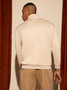 Manfinity RelaxMax Men Letter Graphic Quarter Zipper Sweatshirt - Khaki - View 4