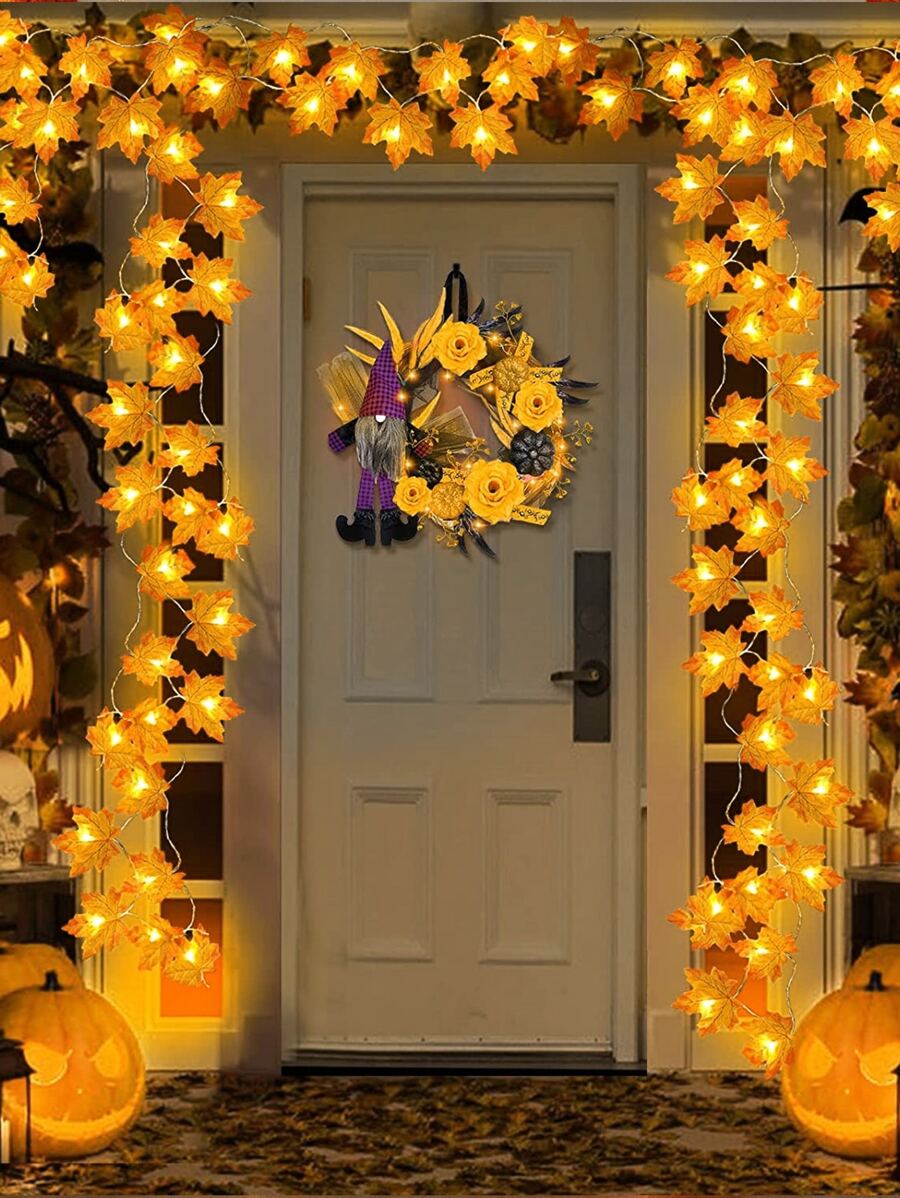 1 dây đèn hình lá phong với 10/20/30 đèn LED, 2/3/4.5ma dùng trang trí Halloween cho phòng, trang trí sân vườn Halloween làm quà tặng, trang trí ngày lễ, trang trí lễ hội - Màu vàng - Xem 1