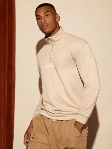 Manfinity RelaxMax Men Letter Graphic Quarter Zipper Sweatshirt - Khaki - View 9