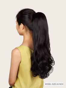 Extensión de cabello sintético de cola de caballo rizada larga - Negro - Ver 2