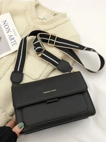 Bolsa cuadrada con estampado de letra con solapa - Negro - Ver 7