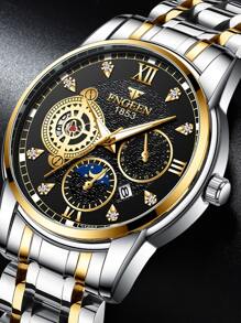 Men Luminous Pointer Calendar Watch - Gold - View 1