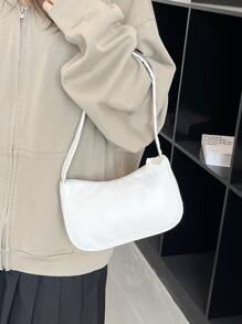 1pc Solid Color Fashionable Simple All-Match Pu Bag - White - View 1