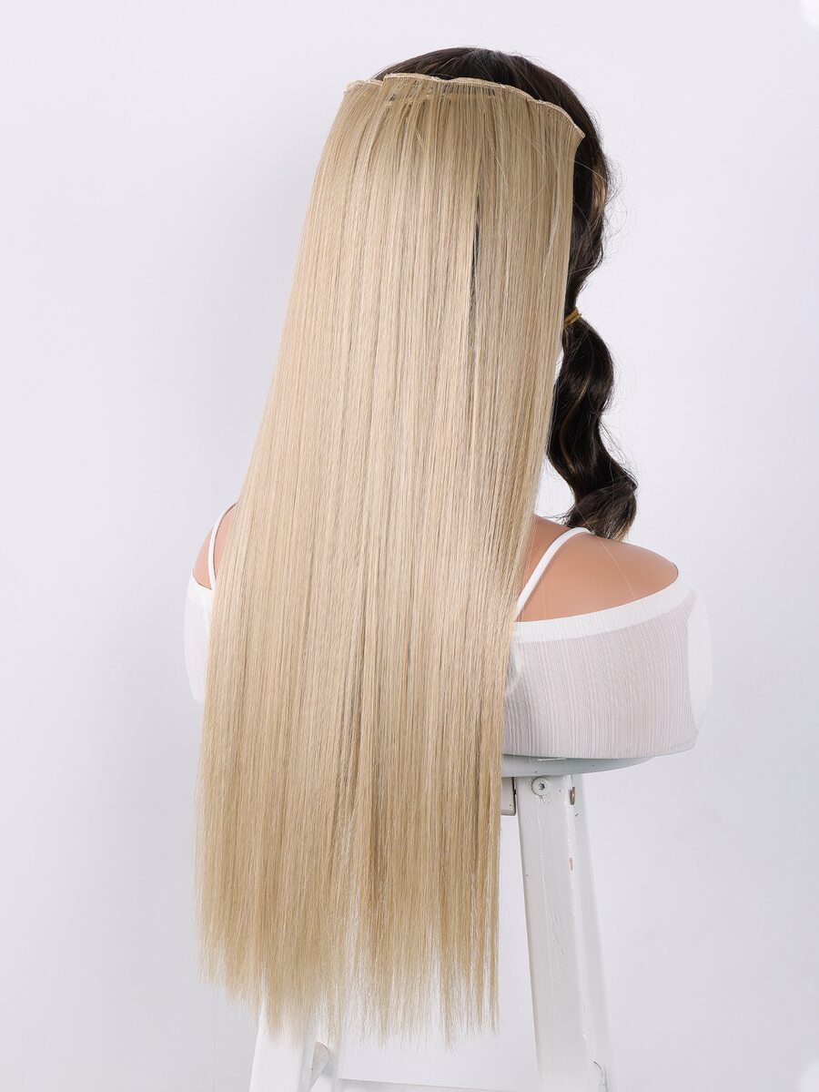 Extensión de cabello sintético larga y recta con 5 clips, peluca resistente al calor para mujeres y niñas - Dorado - Ver 1