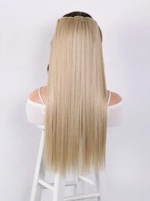 Extensión de cabello sintético larga y recta con 5 clips, peluca resistente al calor para mujeres y niñas - Dorado - Ver 3