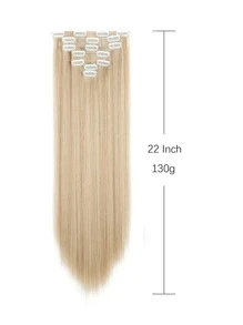 Extensión de cabello sintético larga y recta con 5 clips, peluca resistente al calor para mujeres y niñas - Dorado - Ver 4