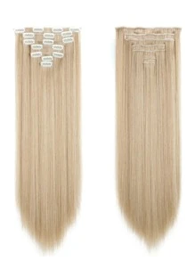 Extensión de cabello sintético larga y recta con 5 clips, peluca resistente al calor para mujeres y niñas - Dorado - Ver 5