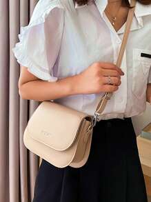 Yogodlns 時尚pu皮革單色襟翼式斜挎包,適合日常使用,防水輕盈,商務休閒迷你字母圖形翻蓋鞍座包,適合十幾歲的女孩,女大學生和入職新員工,非常適合辦公室、大學、工作、商務和通勤 - 卡其色 - 查看 4