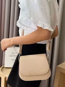 Yogodlns 時尚pu皮革單色襟翼式斜挎包,適合日常使用,防水輕盈,商務休閒迷你字母圖形翻蓋鞍座包,適合十幾歲的女孩,女大學生和入職新員工,非常適合辦公室、大學、工作、商務和通勤 - 卡其色 - 查看 5