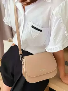 Yogodlns 時尚pu皮革單色襟翼式斜挎包,適合日常使用,防水輕盈,商務休閒迷你字母圖形翻蓋鞍座包,適合十幾歲的女孩,女大學生和入職新員工,非常適合辦公室、大學、工作、商務和通勤 - 卡其色 - 查看 7