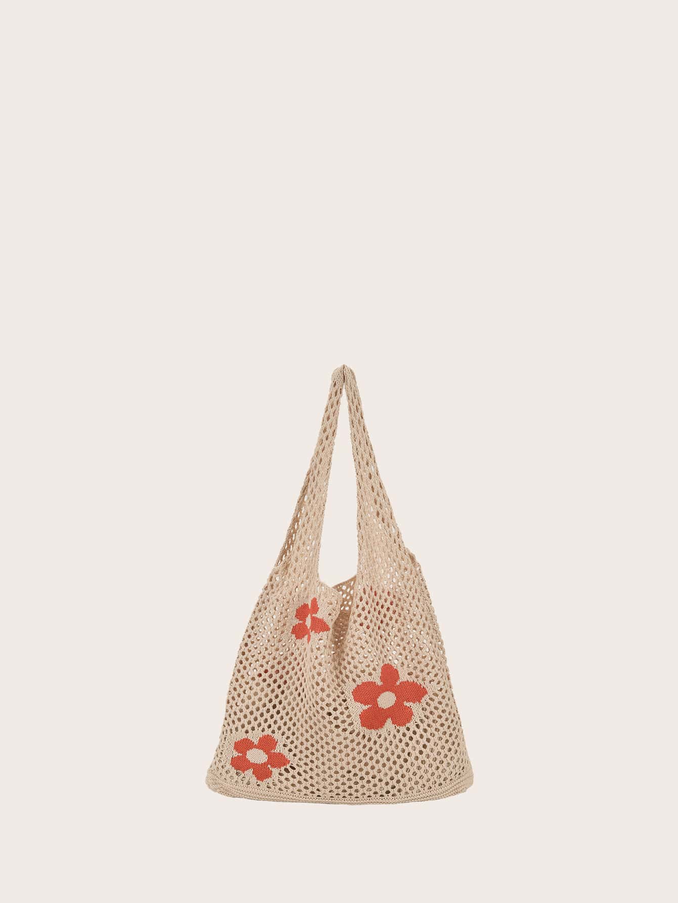 Bolso Tejido De Compras Con Estampado Floral Ligero Y Casual Para Adolescentes, Mujeres, Estudiantes Universitarios Perfecto Para La Universidad, La Escuela Secundaria, La Preparatoria, Actividades Al Aire Libre, Viajes, Excursiones, Compras - Albaricoque - Ver 1
