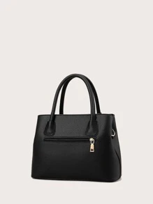 Lightweight, Portable Casual, Fashion Minimalist Top Handle Tote Bag Simple Artificial Leather Handbag, Women's Elegant Crossbody Bag With Zipper Stylish Purse, Mother's Day Gift For Mom For Girls, Women, College Students, Rookies & White-Collar Workers For Autumn & Winter, Warm Winter, For Fall, Winter Essential, For Work, Office, Commute, Outdoors - Black - View 2