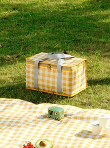 1入組格子圖案保溫飯袋 - 彩色 - 查看 1