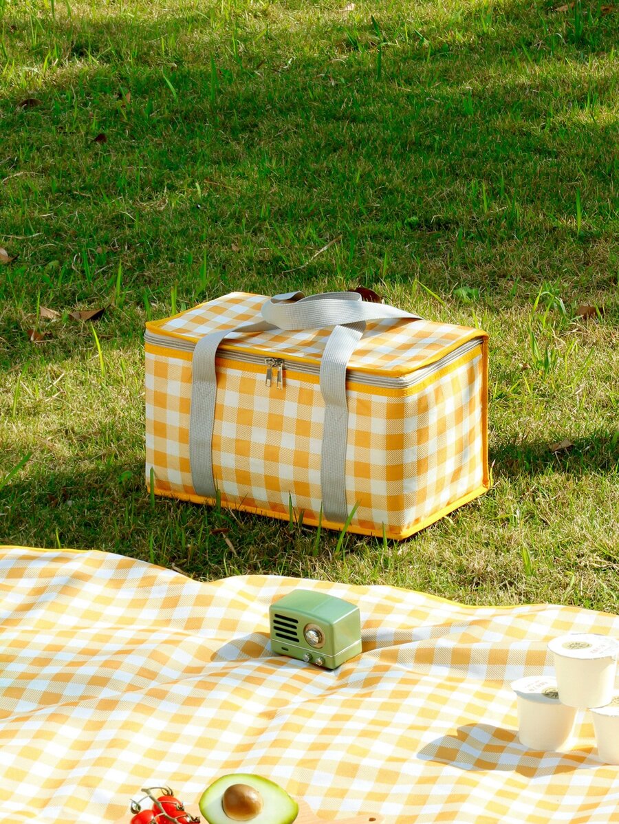 1入組格子圖案保溫飯袋 - 彩色 - 查看 1