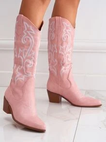 Botas voluta con bordado con tacón grueso - Rosa coral - Ver 1