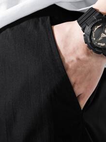 Manfinity Hypemode Men Slogan Graphic Grommet Detail Flap Pocket Drawstring Cargo Trousers - Black - View 6