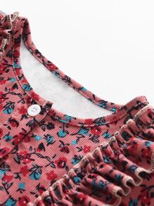 Toddler Girls Ditsy Floral Ruffle Trim Half Button Dress - Pink - View 3