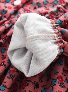 Toddler Girls Ditsy Floral Ruffle Trim Half Button Dress - Pink - View 5