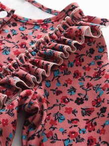 Toddler Girls Ditsy Floral Ruffle Trim Half Button Dress - Pink - View 6