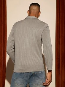 Manfinity Hombres Camisa polo unicolor tejido de canalé - Gris - Ver 5