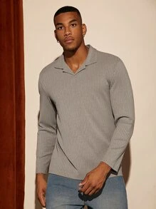 Manfinity Hombres Camisa polo unicolor tejido de canalé - Gris - Ver 6