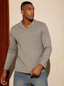 Manfinity Hombres Camisa polo unicolor tejido de canalé - Gris - Ver 3