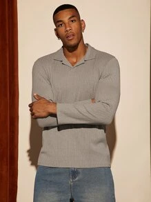 Manfinity Hombres Camisa polo unicolor tejido de canalé - Gris - Ver 2