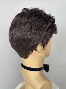 Men's Short Curly Brown Synthetic Wig With Bangs Short Layered Side Part Brown Wigs For Men Daily Wear - Brown - View 4