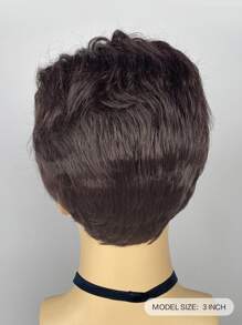 Men's Short Curly Brown Synthetic Wig With Bangs Short Layered Side Part Brown Wigs For Men Daily Wear - Brown - View 5