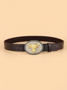Cinturón con hebilla ovalada cabeza de toro - Marrón - Ver 3