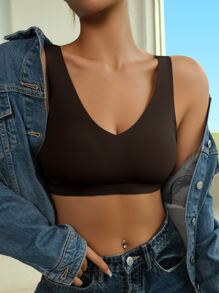 Solid No Show Wireless Bra - Chocolate Brown - View 1