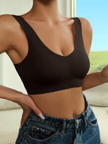 Solid No Show Wireless Bra - Chocolate Brown - View 3