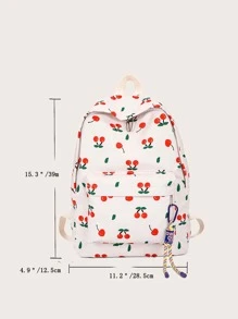 Mochila funcional impermeable, ligera y portátil con estampado de cerezas y colgante, de gran capacidad, para volver al colegio, primer día de escuela, universidad, trabajo, negocios, transporte, compras, vacaciones, con elementos kawaii de cerezas - Blanco - Ver 3