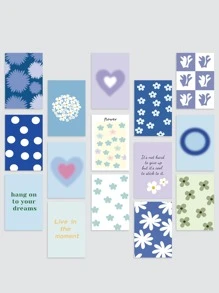 15pcs Flower & Slogan Graphic Postcard - Multicolor - View 1