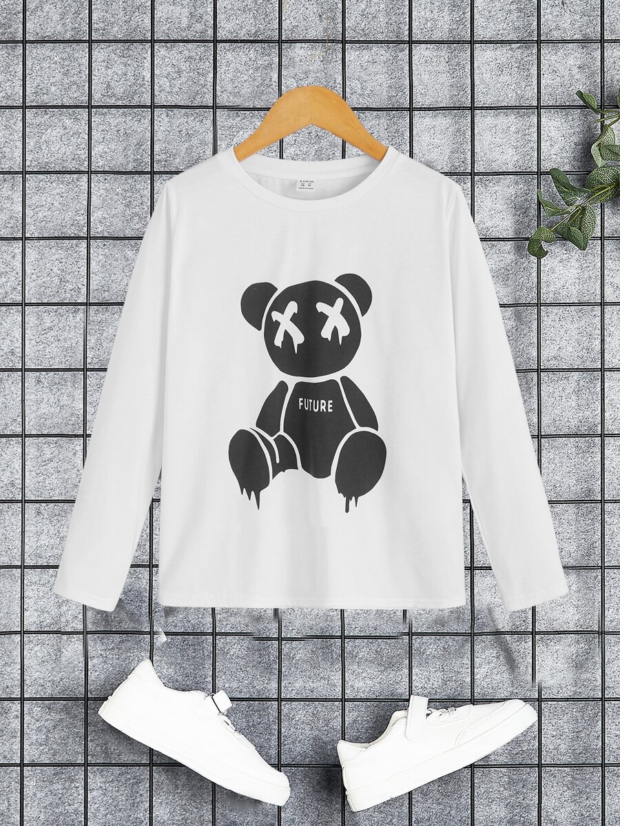 SHEIN Boys Cartoon Panda Print Tee - White - View 1