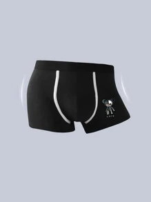 Men 5pcs Cartoon & Japanese Letter Graphic Contrast Tape Boxer Brief - Black - View 3