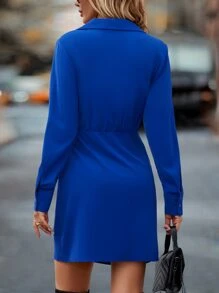 Chiquease 素色側繫帶圍裹式洋裝 - 寶藍色 - 查看 2