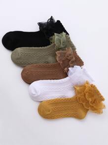 5雙小女童荷葉邊中筒襪 - 彩色 - 查看 1