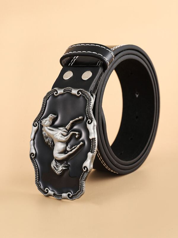 1pc Women Horse Detail Geometric Buckle Fashion Belt For Daily Life