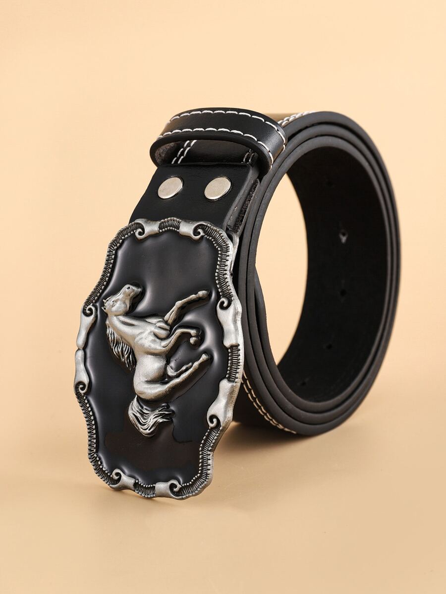 1pc Women Horse Detail Geometric Buckle Fashion Belt For Daily Life