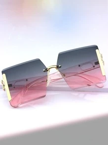 1 pieza Gafas de moda elegantes con marco de metal para mujer, adecuadas para usar en la playa y de vacaciones, gafas básicas para mujer, regalo de ropa casual de negocios para mujer en otoño/invierno - Multicolor - Ver 1