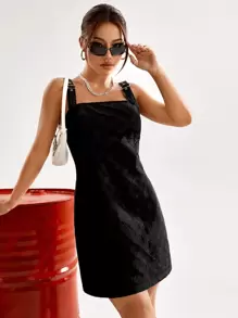 SHEINNeu Đầm Thùa khuyết màu trơn Giải trí - màu đen - Xem 1