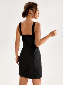 SHEINNeu Đầm Thùa khuyết màu trơn Giải trí - màu đen - Xem 2