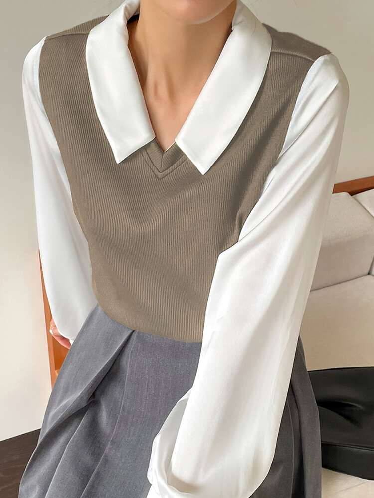 Color Block Bishop Sleeve 2 In 1 Top