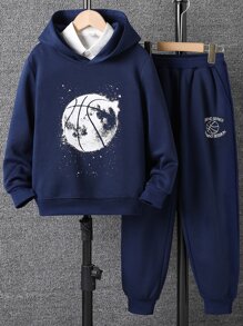 Bộ hai mảnh Trai Túi Đồ họa Lá thư Giải trí - Màu xanh hải quân - Xem 1