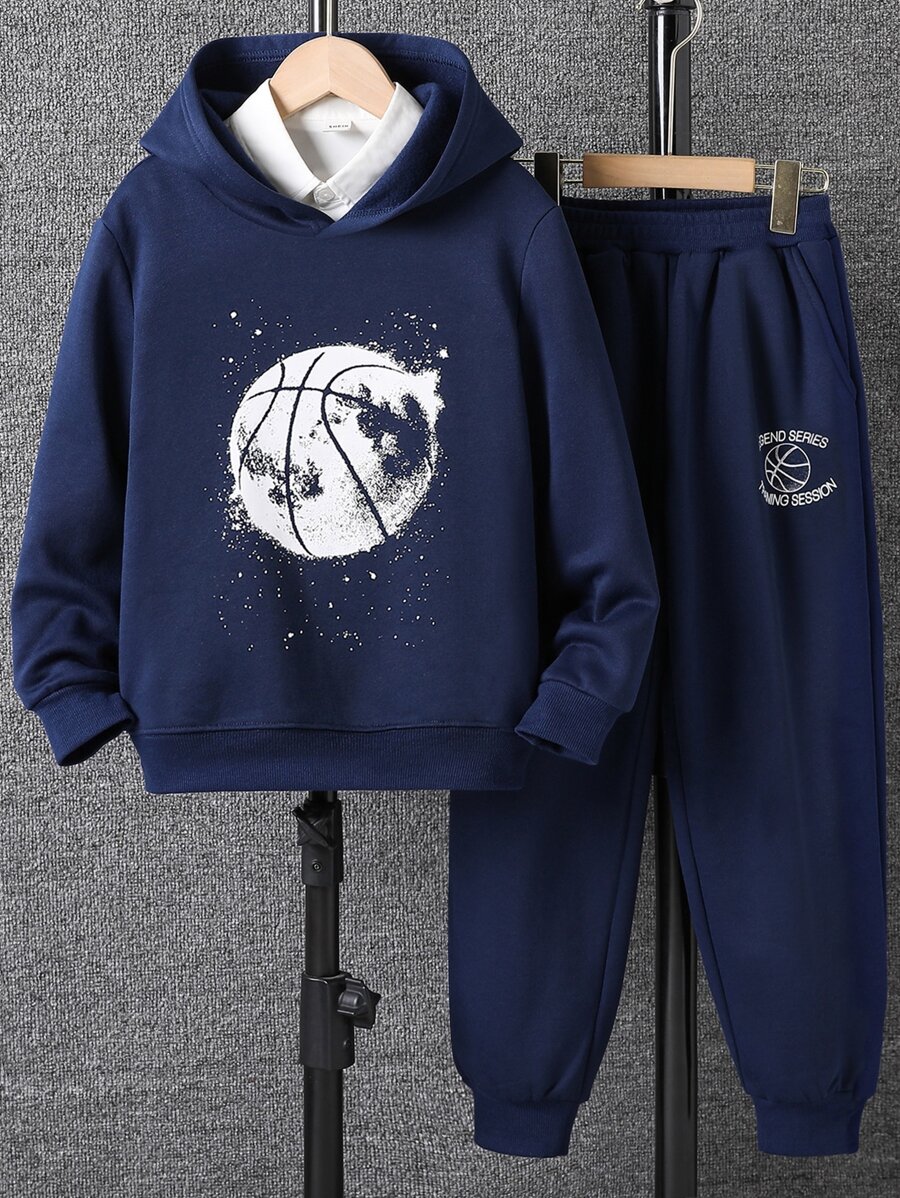 Bộ hai mảnh Trai Túi Đồ họa Lá thư Giải trí - Màu xanh hải quân - Xem 1