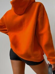 RueChic Drop Shoulder Kangaroo Pocket Hoodie - Orange - View 2