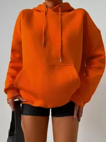 RueChic Drop Shoulder Kangaroo Pocket Hoodie - Orange - View 4
