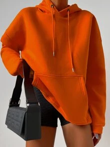 RueChic Drop Shoulder Kangaroo Pocket Hoodie - Orange - View 5
